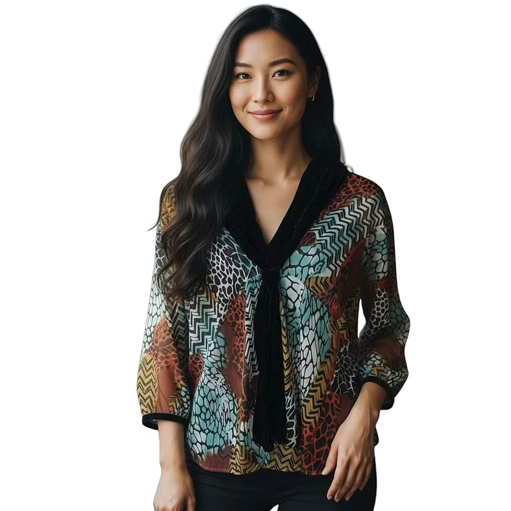 Diane Von Furstenberg Animal Print Top With Velvet Trim